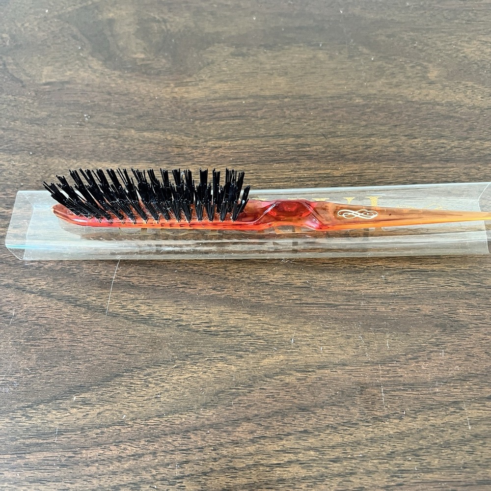 Patrice Teasing Brush Red Tortoise Handle Vintage in Original Case Boar Bristles